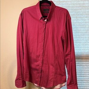 Red Patterned Button-Down Men's Shirt Slim Fit XL
